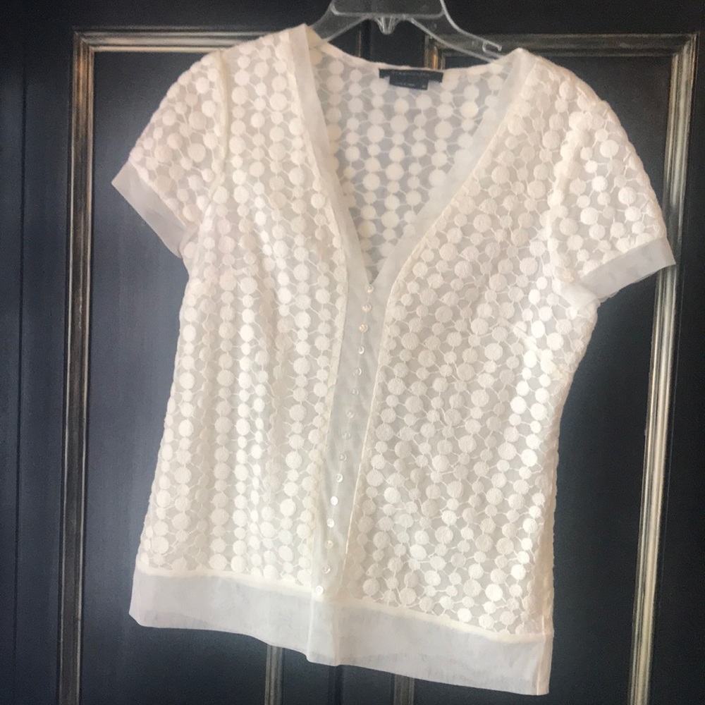 BCBG Maxazria beige Crochet dot top